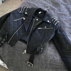 Short pleather studded jacket